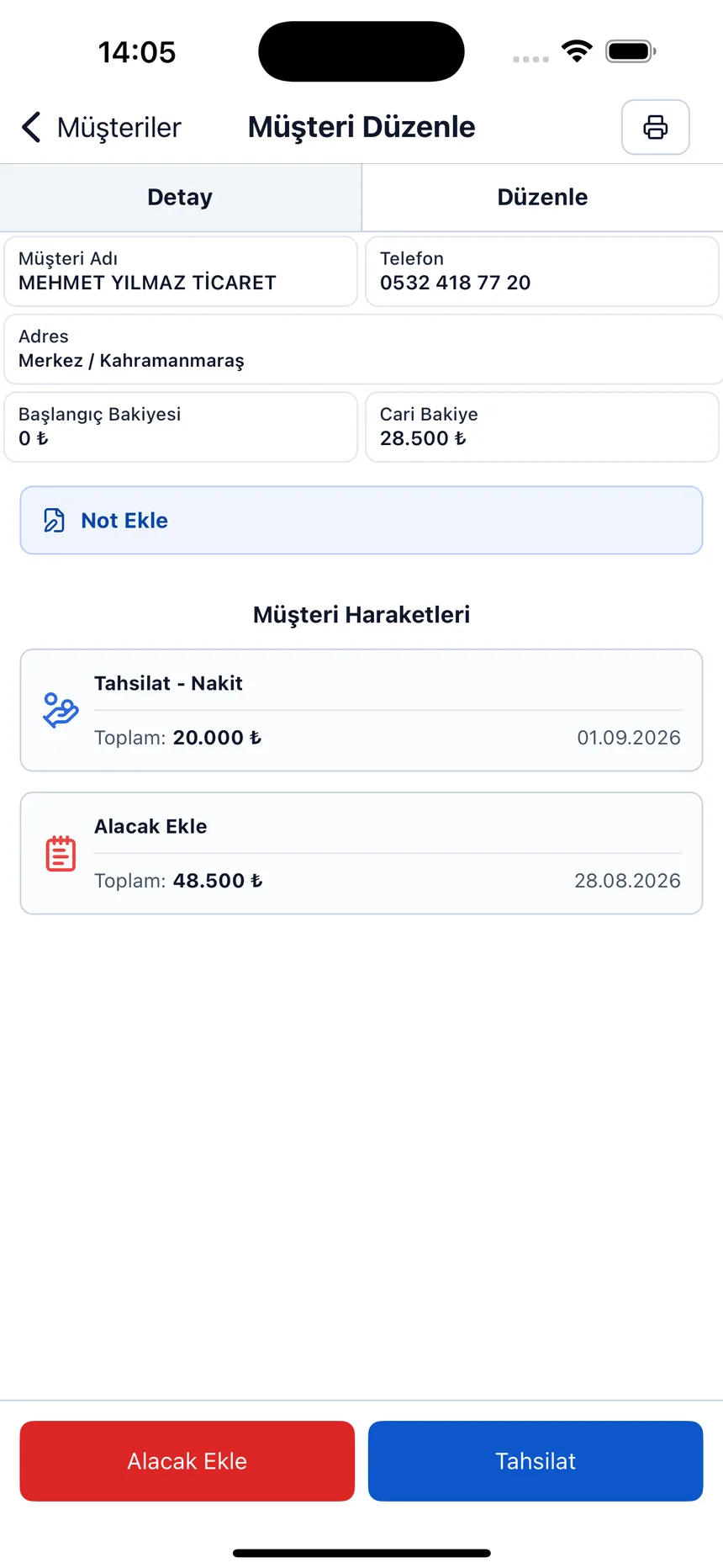 Cari ekstre: bir cariye ait tüm hareket tarih sırasıyla