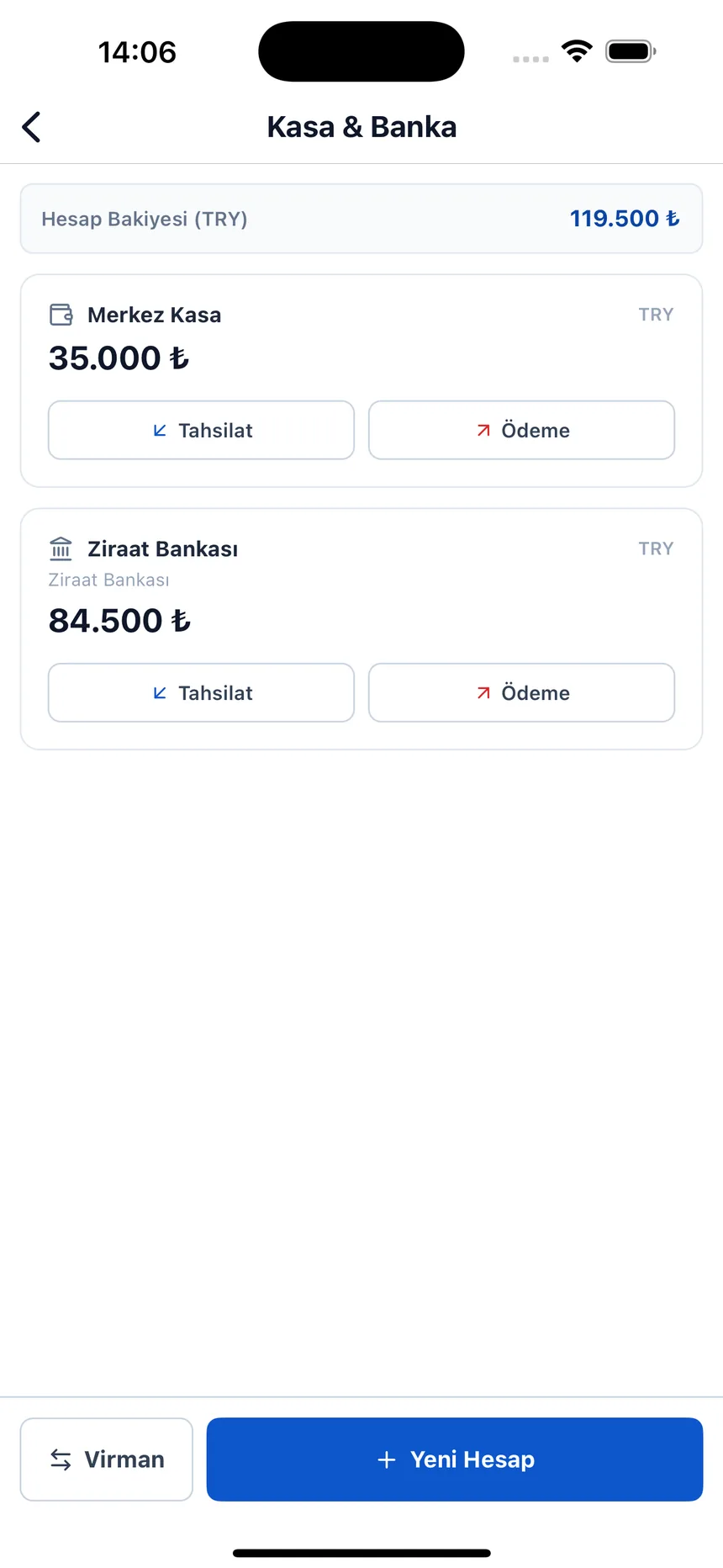 Kasa ve banka: hangi hesaba ne girdi, ne çıktı; hesaplar arası virman